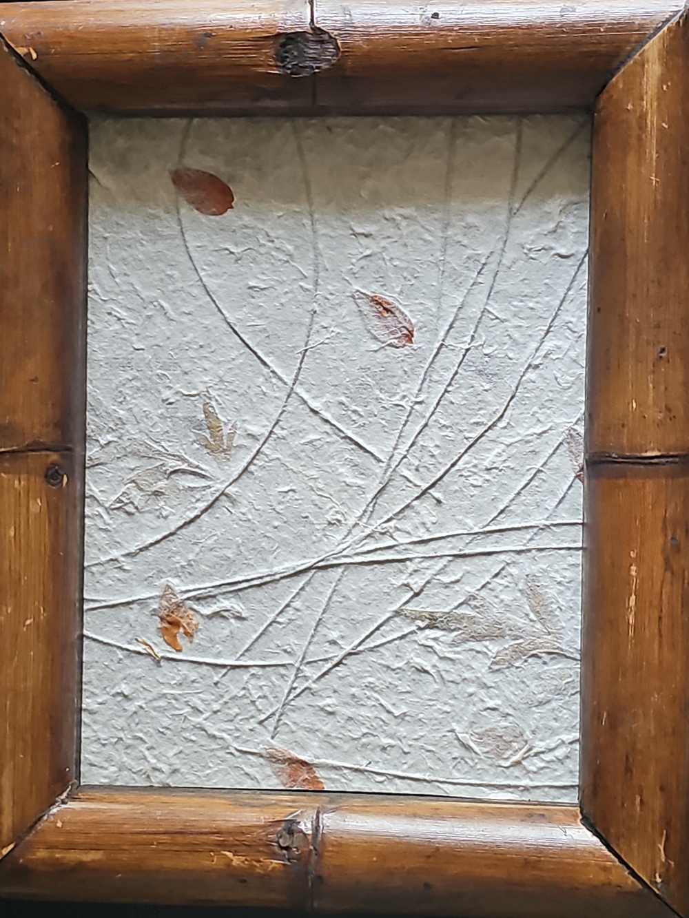 VTG. Handcrafted Botanical Wall Art Brown Bamboo Frame Natural Leaf Print Paper
